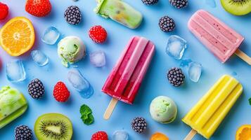 Top view of tasty colorful ice cream set photo