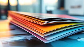 Printed brochures featuring saddle stitching photo