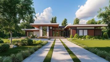 house with entrance. house with track design photo