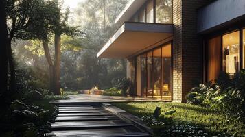 house with entrance. house with track design photo