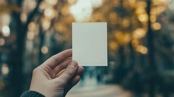 Close-up of a person's hand holding blank polaroid photo