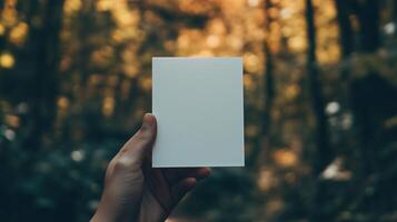 Close-up of a person's hand holding blank polaroid photo