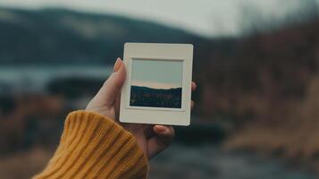 de cerca de un de la persona mano participación blanco polaroid foto