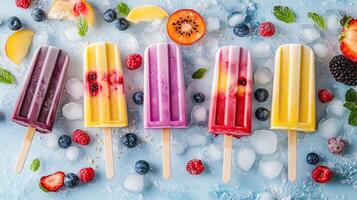 Top view of tasty colorful ice cream set photo