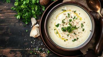 View of delicious cream soup photo