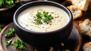 View of delicious cream soup photo