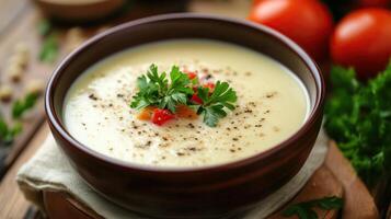 View of delicious cream soup photo