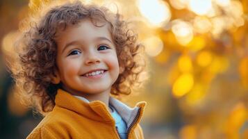 A cute cheerful child with curly hair photo