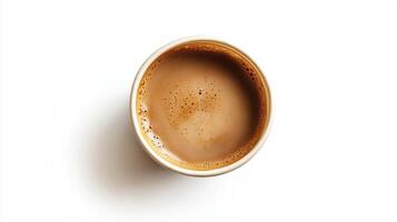 Art coffee in paper cup isolated on white background photo