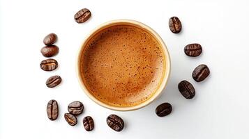 Art coffee in paper cup isolated on white background photo