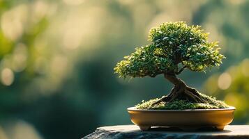 A serene bonsai tree carefully pruned photo