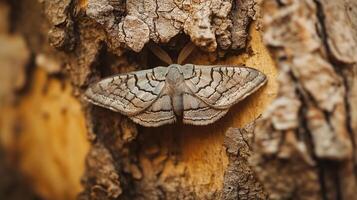 Close-up of a moth resting on a tree bark photo