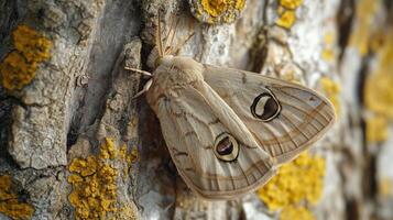Close-up of a moth resting on a tree bark photo
