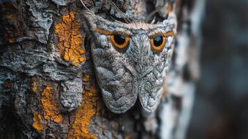 Close-up of a moth resting on a tree bark photo