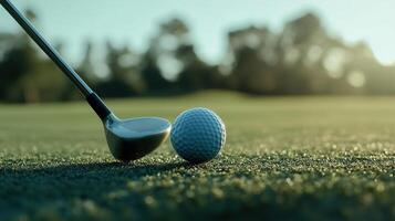 Golf club and ball in closeup photo