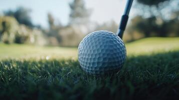 Golf club and ball in closeup photo