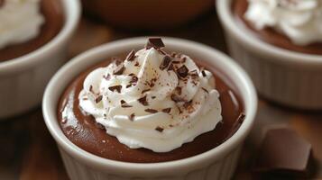 Indulgent dark chocolate dessert with creamy whipped topping photo