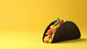 Mexican taco in black pate on a yellow background photo