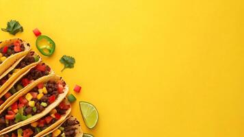 Mexican taco in black pate on a yellow background photo