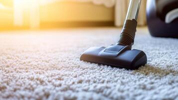 professional carpet cleaning. cleaner with a vacuum cleaner photo