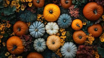 Top view pumpkins arrangement photo