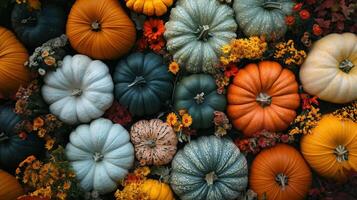 Top view pumpkins arrangement photo
