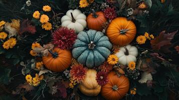 Top view pumpkins arrangement photo