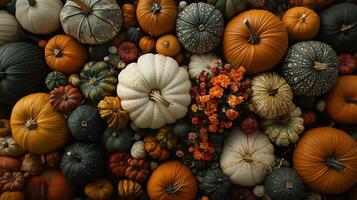 Top view pumpkins arrangement photo