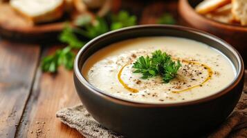View of delicious cream soup photo