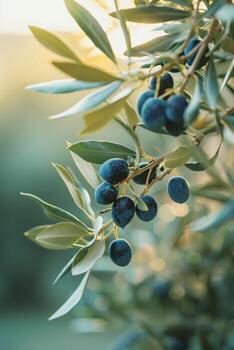 Dark olives on the branch of an olive tree photo
