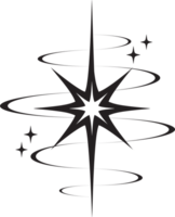 Line icon of star. Y2k shiny element. Sparkles and glitter symbol. Retro graphic of minimal figure. Magic black twinkles sun and moon with cosmic orbits png