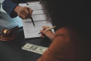 Law theme, gavel or mallet of the judge, lawyer enforcement officers, evidence-based cases taken into account in the court abount business, legislation. photo