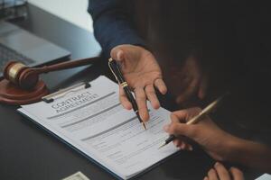 Law theme, gavel or mallet of the judge, lawyer enforcement officers, evidence-based cases taken into account in the court abount business, legislation. photo