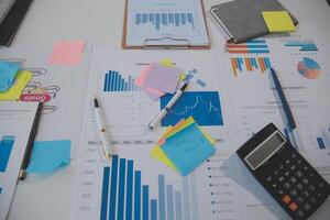 businessman working data document graph chart report marketing research development planning management strategy analysis financial accounting. Business office concept. photo