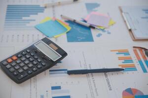businessman working data document graph chart report marketing research development planning management strategy analysis financial accounting. Business office concept. photo