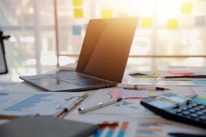 businessman working data document graph chart report marketing research development planning management strategy analysis financial accounting. Business office concept. photo