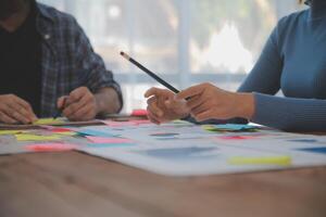 Team of business people working together in the meeting room office, teamwork background charts and graphs banner, double exposure successful teamwork,business planning concept. photo