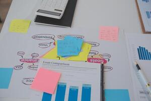 businessman working data document graph chart report marketing research development planning management strategy analysis financial accounting. Business office concept. photo