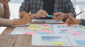 Team of business people working together in the meeting room office, teamwork background charts and graphs banner, double exposure successful teamwork,business planning concept. photo