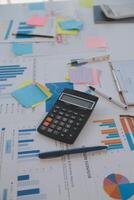businessman working data document graph chart report marketing research development planning management strategy analysis financial accounting. Business office concept. photo