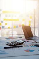 businessman working data document graph chart report marketing research development planning management strategy analysis financial accounting. Business office concept. photo