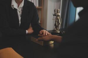 Law theme, gavel or mallet of the judge, lawyer enforcement officers, evidence-based cases taken into account in the court abount business, legislation. photo