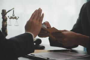 Law theme, gavel or mallet of the judge, lawyer enforcement officers, evidence-based cases taken into account in the court abount business, legislation. photo