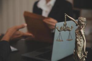Law theme, gavel or mallet of the judge, lawyer enforcement officers, evidence-based cases taken into account in the court abount business, legislation. photo