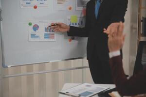 Audit concept,Administrator business man financial inspector and secretary making report calculating balance. Internal Revenue Service checking document. photo