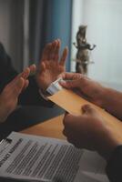Law theme, gavel or mallet of the judge, lawyer enforcement officers, evidence-based cases taken into account in the court abount business, legislation. photo