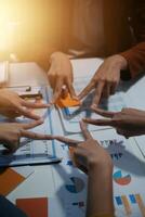 Hand join together for work togetherness, Hand stack for business and service, Team volunteering or teamwork. Concept connection of community and charity. Group of business workforce participation. photo