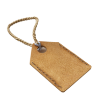 Blank leather price tag with hemp rope isolated on transparent background png