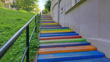 multicolored stairs an unusual attraction in Krakow's Podgorze district photo