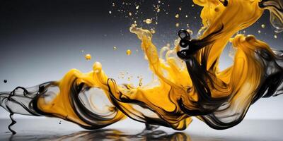 Dynamic contrast of yellow and black ink in water. photo